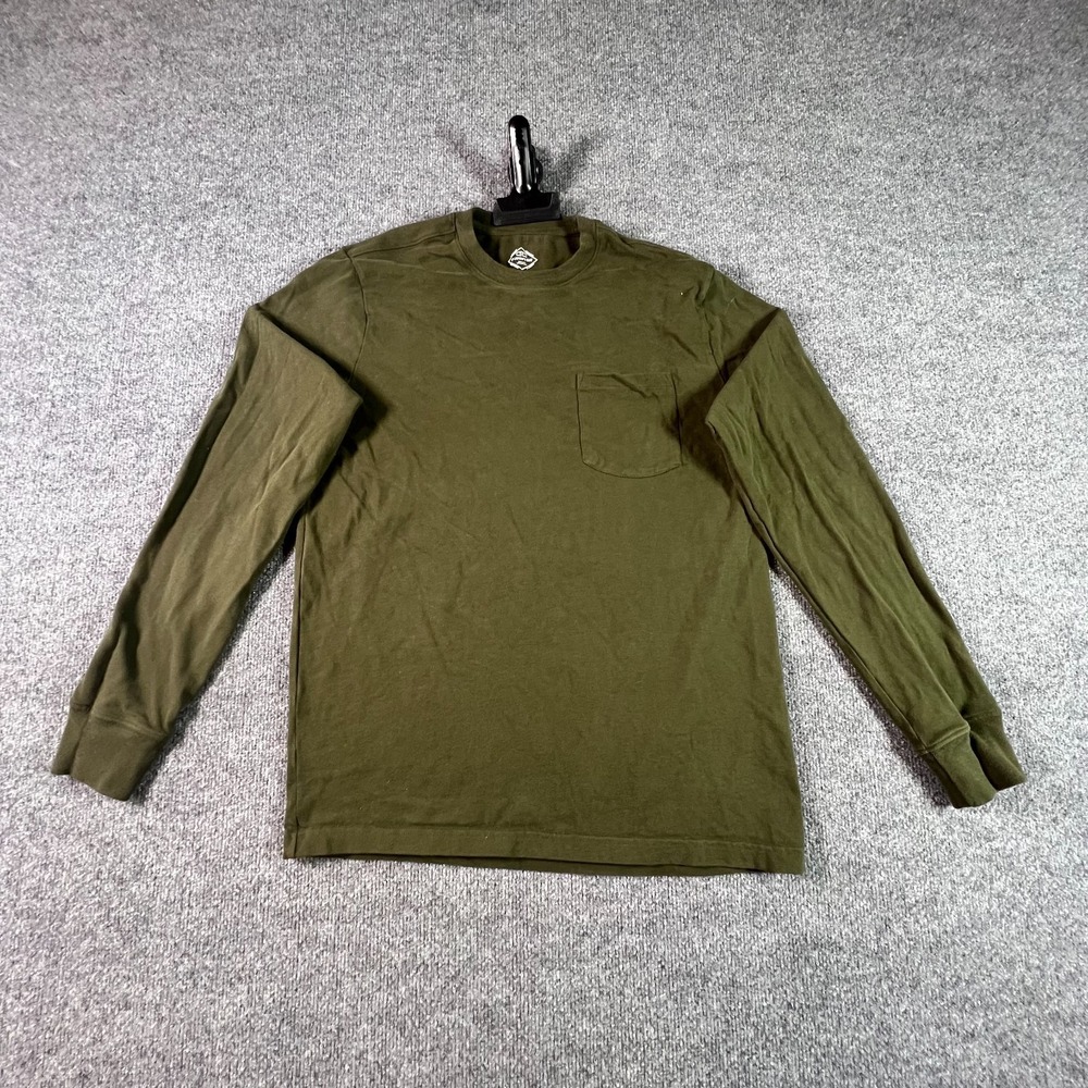 St. John's Bay Long Sleeve Pocket T-Shirt Men Medium Olive Green Cotton Everyday